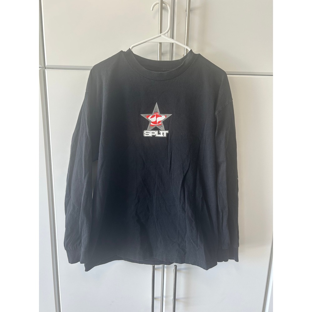 Split Skateboards Long Sleeve T-Shirt Black Star Graphic Vintage Skate Mens